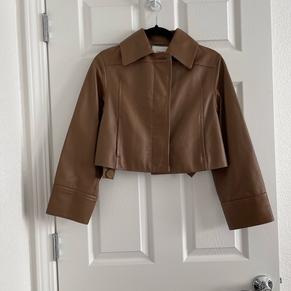 VINCE Women’s Leather Cropped Jacket, Color Brown, Size XXS - Picture 5 of 10